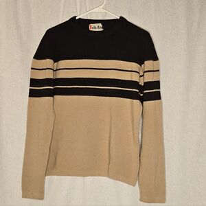 Vintage Interknit Tan And Brown Striped  Wool Ski Sweater Sz M
